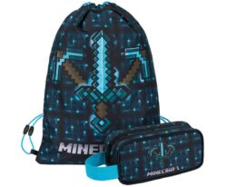 Školní set penál a sáček Baagl Minecraft Blue axe and sword - 2 díly.