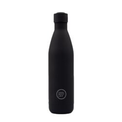 Unikátní nerezová třívrstvá termoláhev Cool Bottles Mono Black se sametově hebkým povrchem a víčkem stejné barvy.