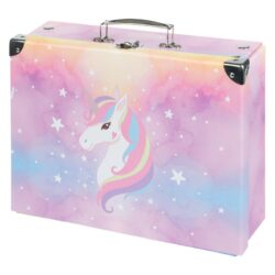 Skládací školní kufřík Baagl Rainbow Unicorn s kováním.